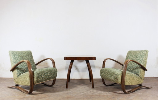 Bentwood H-269 Lounge Chairs and Coffee Table from Jindřich Halabala, 1930s, Set of 3