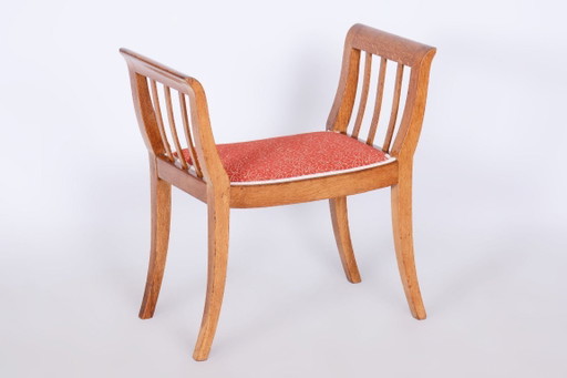 Gerestaureerde art-deco kruk, eikenhout, opgeknapt, nieuwe bekleding, Tsjechisch, jaren 1930 – krukjes, Textile, Wood