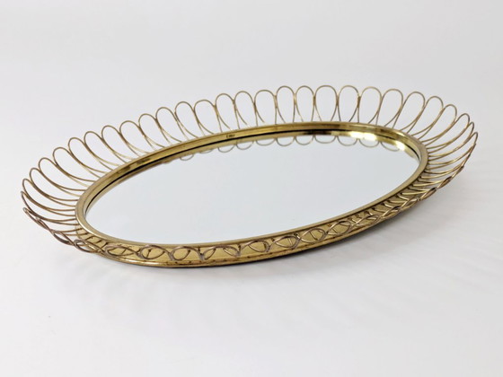 Image 1 of Midcentury Brass Oval Mirror in the Style of Josef Frank