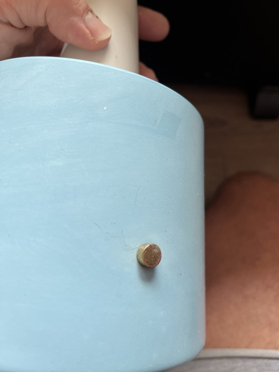 Image 1 of Set of 2 original Mid - Century pendant lamps - pastel blue & pastel yellow (1950s/60s)