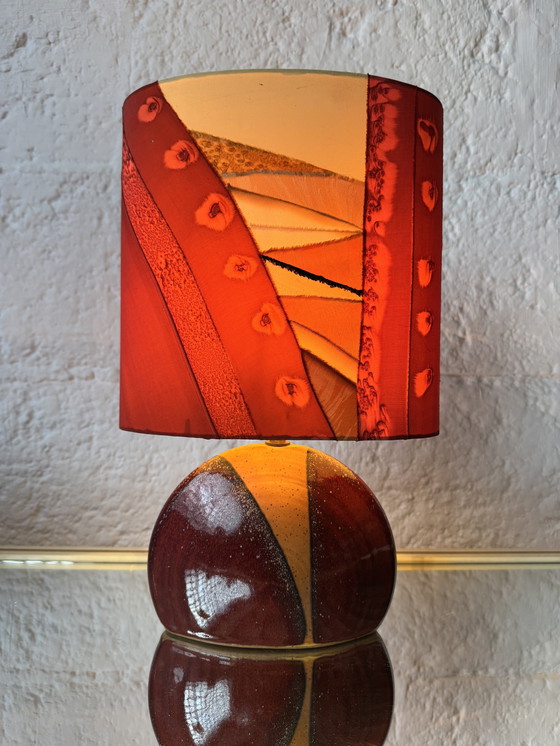 Image 1 of Handgemaakte lamp van keramiek en zijde uit de jaren 90
