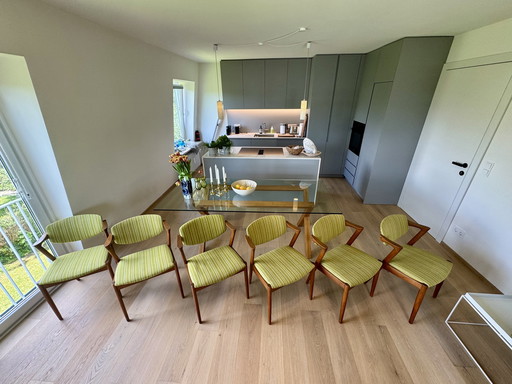 Set of 6 Kai Kristiansen Model 42 Dining Chairs – Teak, Original Kvadrat Fabric, Denmark, 1956