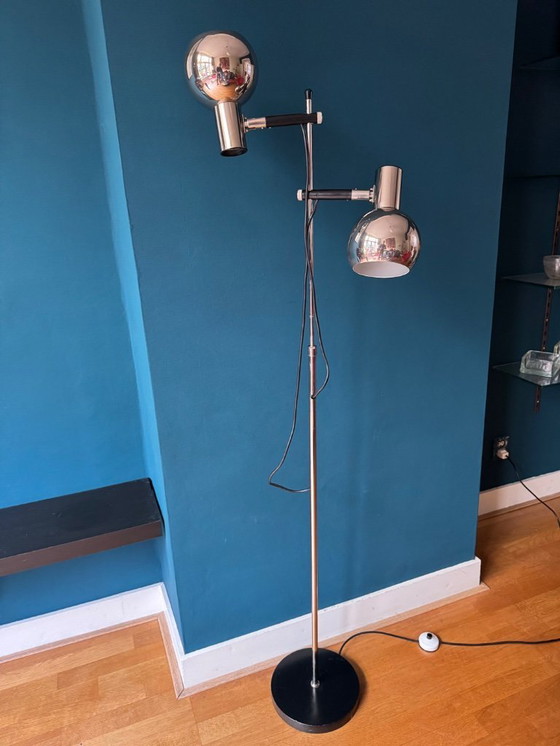 Image 1 of Lampada da terra vintage con lampade a globo cromate