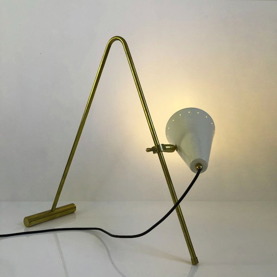 Adjustable Bipod Design Lamp 1950, Table lamps, Metal, Brass, White, Mid Century Modern (photo 13 of 13)