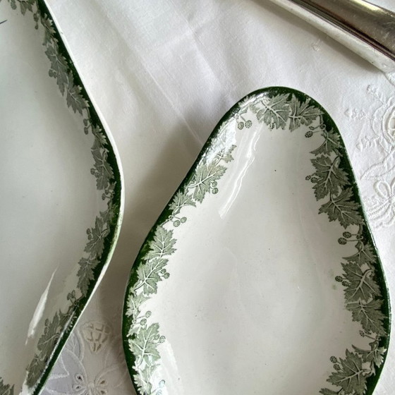 Image 1 of Set of 3 small earthenware serving dishes from Saint Amand et Hamage, green Platane pattern