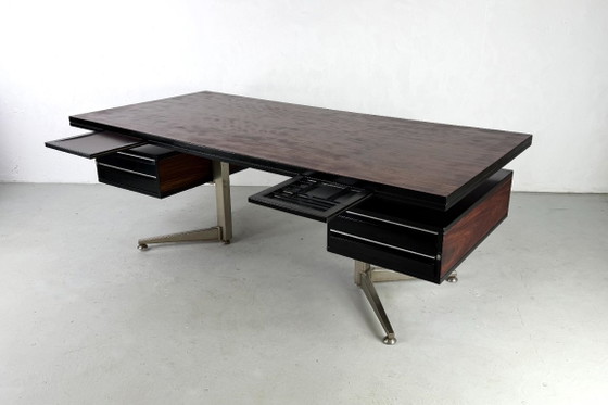 Executive Desk by Abbondinterni, Italy - 1970s, Wood, Metal, Brown, Mid Century Modern (photo 8 of 13)