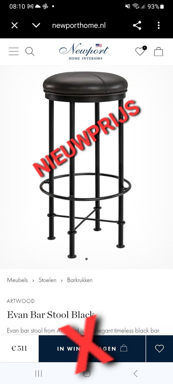 Image 1 of Tabouret de bar robuste avec assise en cuir marron pour coin détente masculin