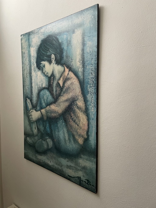 Vintage print: Jongen met tamboerijn