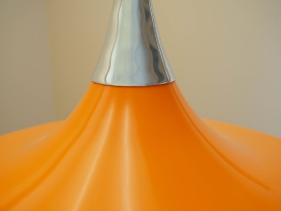 Deense hanglamp uit de jaren 60 met oranje metalen kap in Scandinavische moderne stijl. – Kroonluchters (photo 5 of 12)