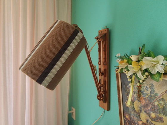 Image 1 of Unique original 70s 3-position fold-out wooden wall lamp with original lampshade