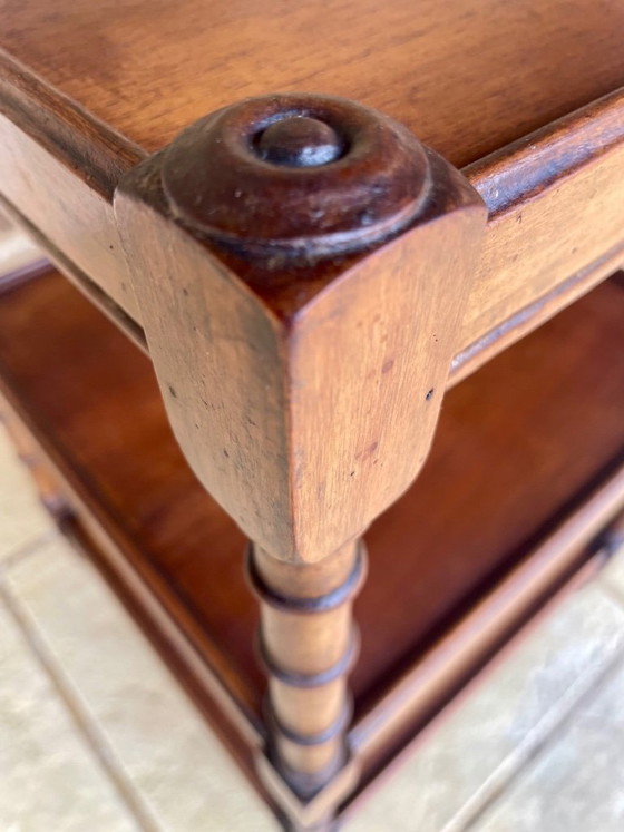 Image 1 of Three-Tiered, Walnut Turned Wood, Faux Bamboo, Side Table, 1930s