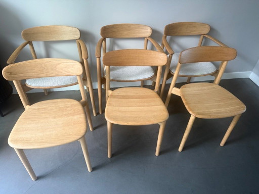 6 Bolia Merge eetkamerstoelen: 3 gestoffeerd, 3 eikenhout – Textile, Wood