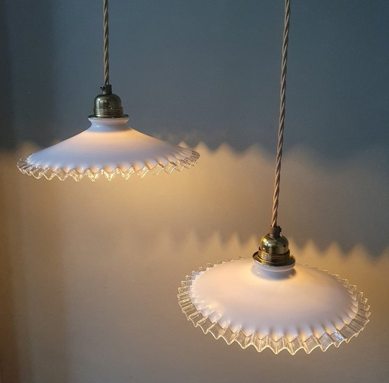 Set Vintage Pendant lamps Opaline glass - Transparent Decorative Edge – Metal (photo 20 of 24)