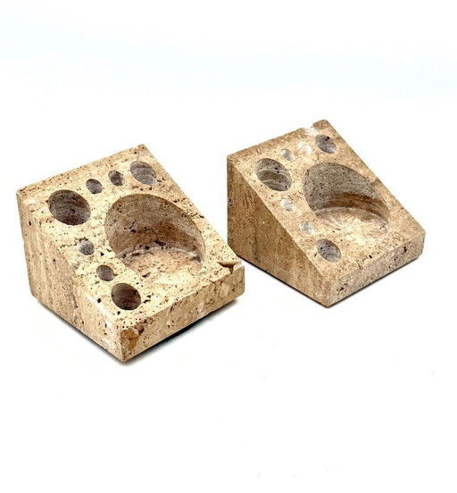 Enzo Mari, Set of 2 travertine desk organizers, Danese Italy 1970s