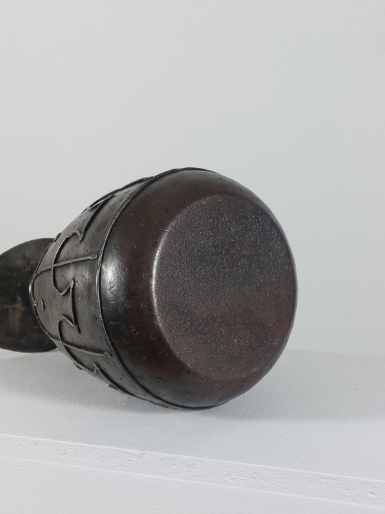 Image 1 of Hand-forged arts and crafts metal jug, carafe, vase, Brutalist style, France
