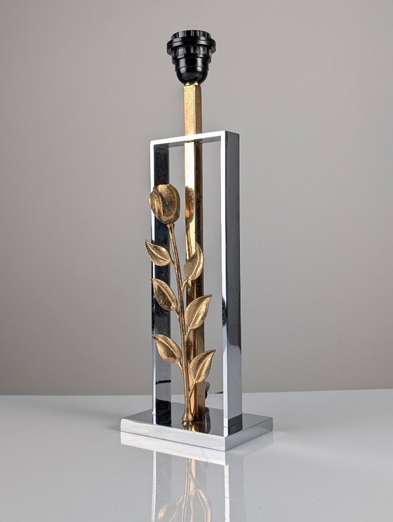 Maison Charles tafellamp in chroom en verguld brons met roosmotief, Frankrijk, jaren 70 – Tafellampen, Bronze (photo 7 of 13)