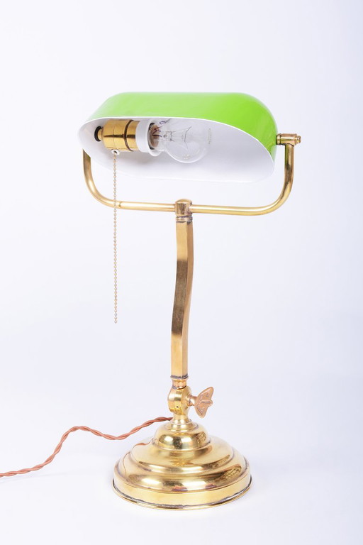 Lampe Art Déco restaurée, par Franta Anýž, Laiton, Verre, Tchèque, années 1920