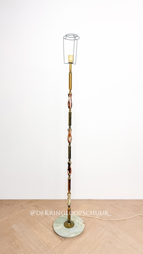 Vintage Messing Onyx Marmer Vloerlamp Excl. Lampenkap – Vloerlampen, Marble, Metal (photo 3 of 8)