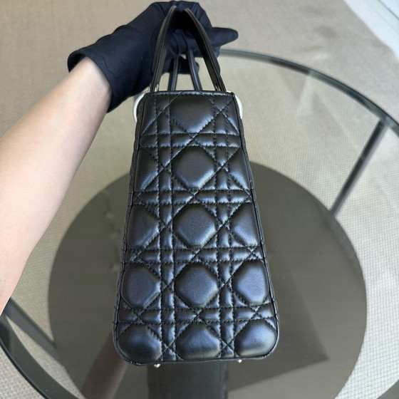 Image 1 of DIOR LADY MEDIUM - CANNAGE LAMBSKIN BLACK SILVER HARDWARE