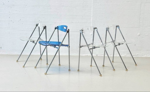 Set of 4 folding chairs made of acrylic by Giancarlo Piretti for Castelli, 1980s