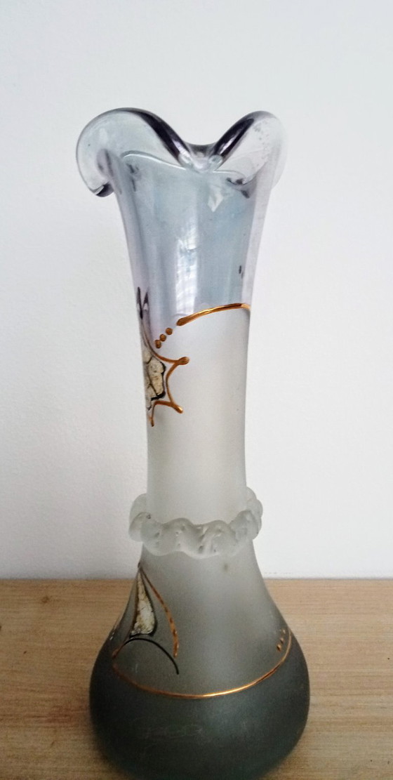 Image 1 of Trovato unico Geea Romania vaso di vetro bella brocant giocoso blu chiaro satinato