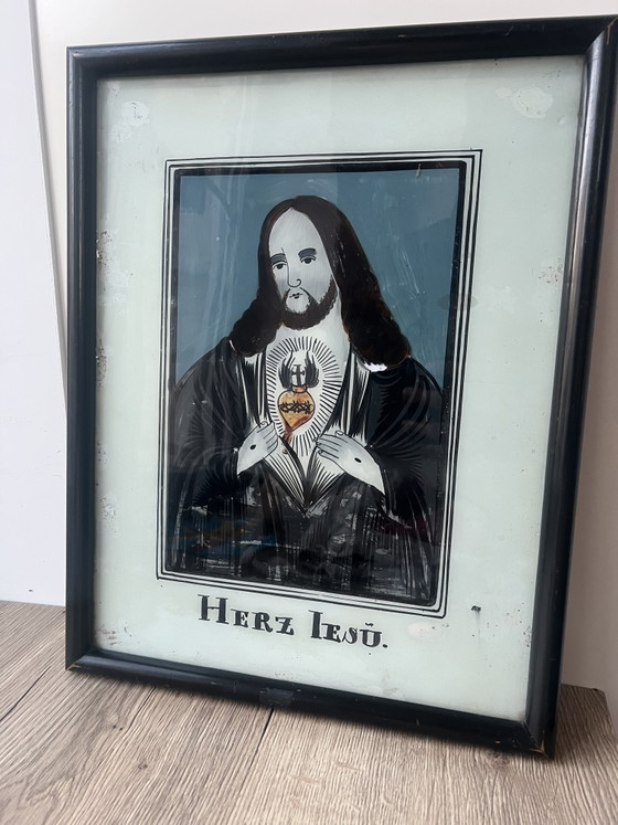Image 1 of Antike, religiöse Ikone Christi unter Glas