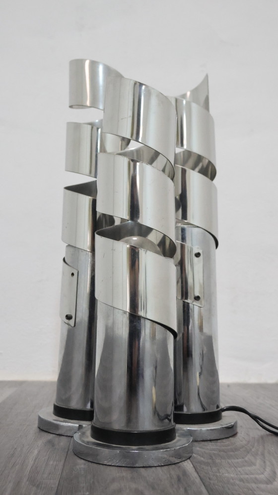 Image 1 of Max Sauze Spiral Chromed Steel Design Table Lamp Attr. 70s