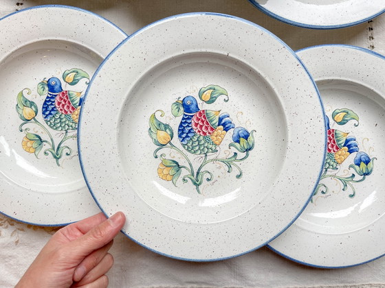 6 Piatti Fondi Italiani in Maiolica Maculata "TIFFANY" – Motivo Uccello Vintage – Stoviglie (photo 2 of 5)