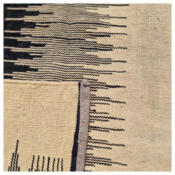 Handgeweven wollen kilimtapijt | Modern zwart-wit ikatdesign | Hedendaags platgeweven (246 x 173 cm) (photo 8 of 14)