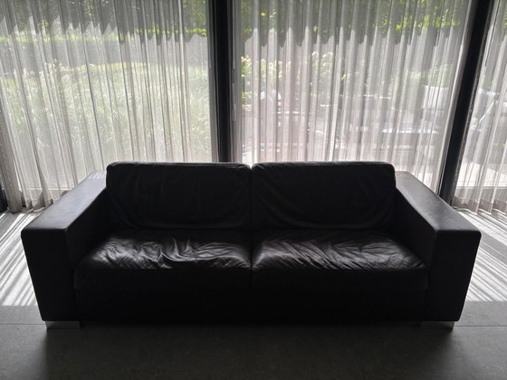 Image 1 of Poltrona Frau Massimo 3-Sitzer Sofa aus Kalbsleder dunkelbraun