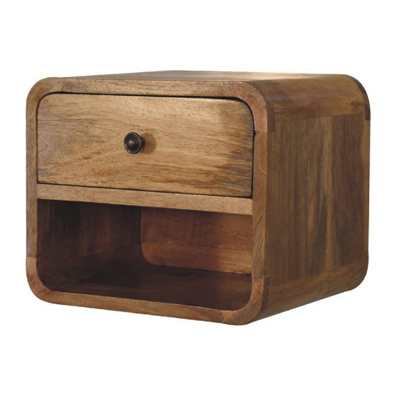 Image 1 of Mini Floating Mango Wood Nightstand with Open Compartment – ​​Oak Finish