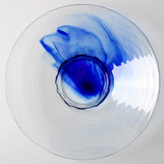 Image 1 of Vintage Bormioli Rocco Glass Bowl / Blue Swirl Mid-Century Platter