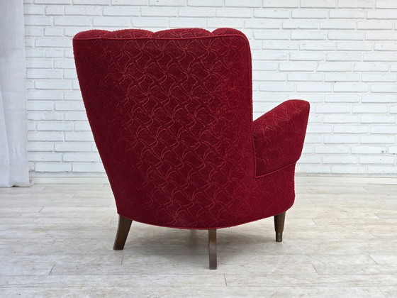 Image 1 of Anni '60, poltrona danese, tessuto originale rosso per mobili.
