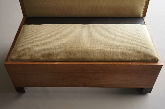 Image 1 of Kleine Haagse School / Art Deco eikenhouten halbank, jaren 1930