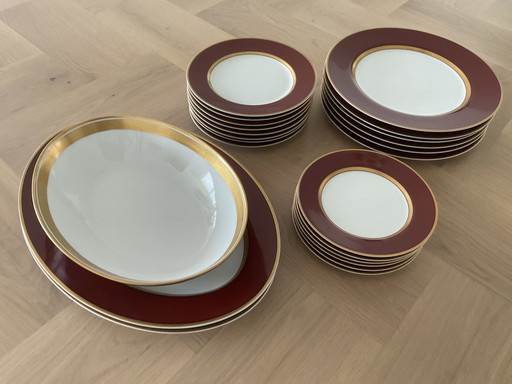 Servizio da tavola Fitz and Floyd con bordi in oro 22 carati. – servies, Gold, Porcelain