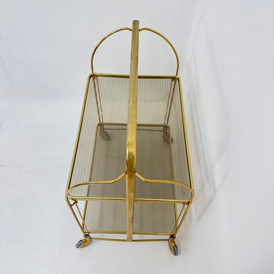 Servierwagen aus Messing und geriffeltem Glas, Metall, Gold, Vintage (Foto 5 von 15)
