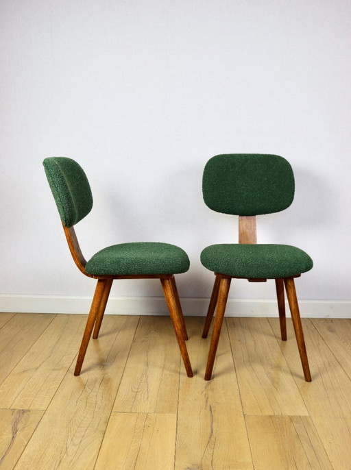 Chaise vintage avec dossier en bouclette verte style Skoczek - lot de 2 chaises