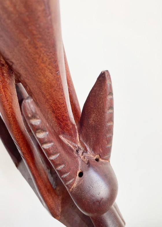 Image 1 of Groot houten vintage beeld - antilope met kalf. Retro hert / ree / gazelle