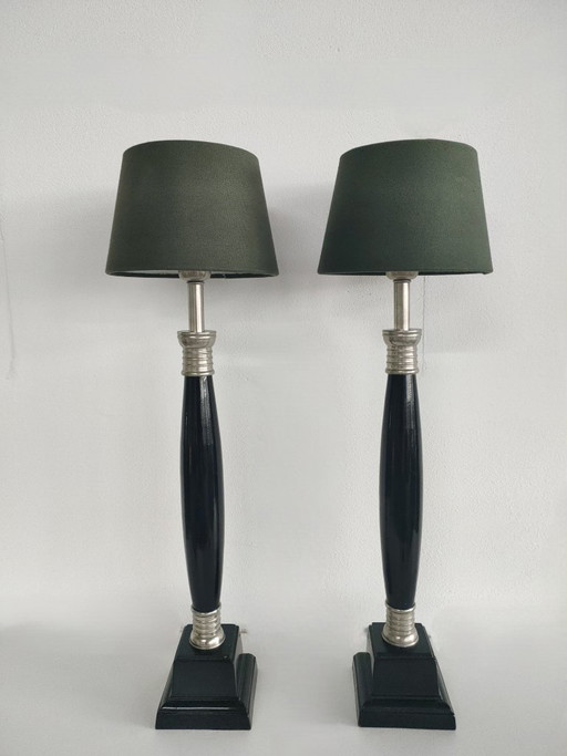 Beautiful Set of 60 cm Hollywood Regency/Neo Classic Art Deco Style Tall Vintage Table Lamps (Metal) (photo 2 of 18)
