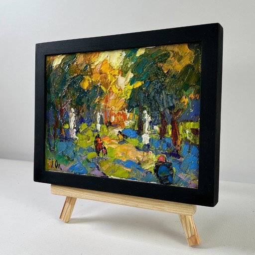 Original Oil Painting Summer Trees Landscape Alley in the park
