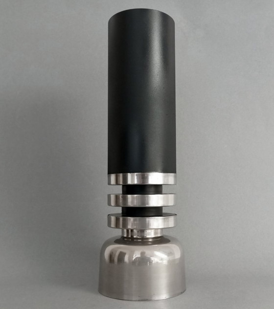 Image 1 of Brutalistische/Space-Age-Designer-Stahlvase der Hungarian Industrial Arts Company, 1970er Jahre (Tamás Borsfay?)