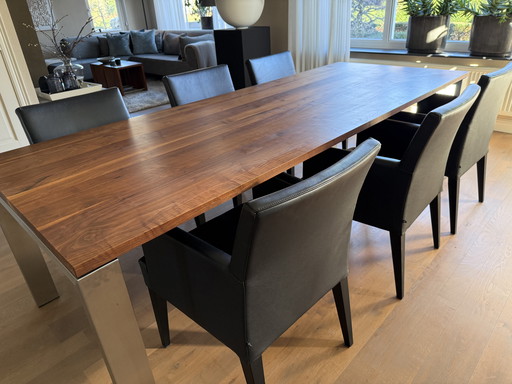 1 Bert Plantagie Eetkamertafel Met 6 Leren Stoelen