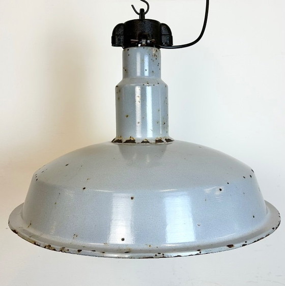 Image 1 of Large Industrial Midcentury Grey Enamel Factory Lamp, 1950s
