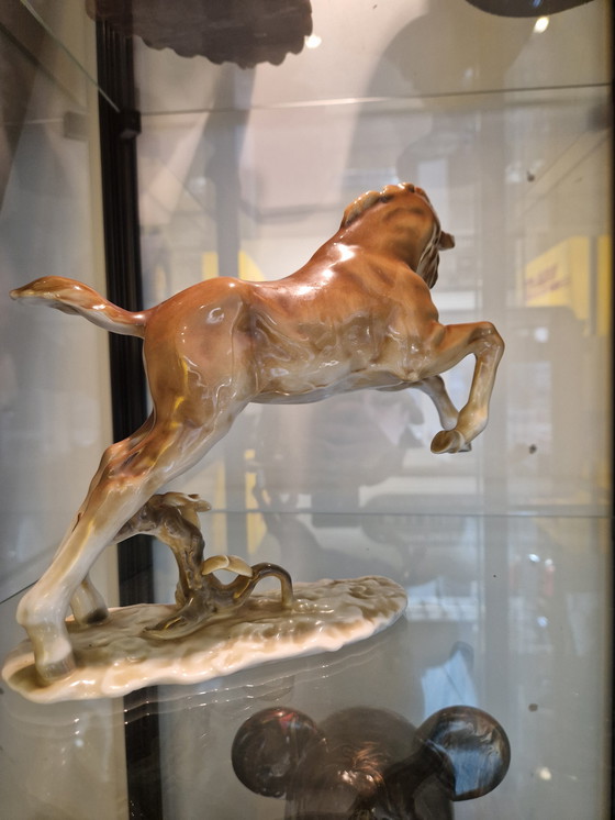 Image 1 of Hutschenreuther Kunstabteilung – Steigerend Paard | Porselein | ca. 1950–1970
