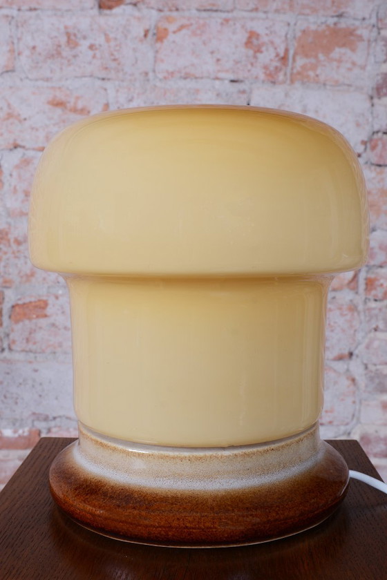 Restored Mid-Century Table Lamp, Ceramic, Glass, Well Preserved, Czech, 1960s (photo 4 of 7)
