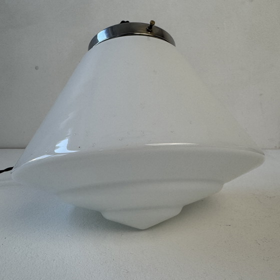 Image 1 of Antique Art-Deco Vintage Opaline Hanging Lamp