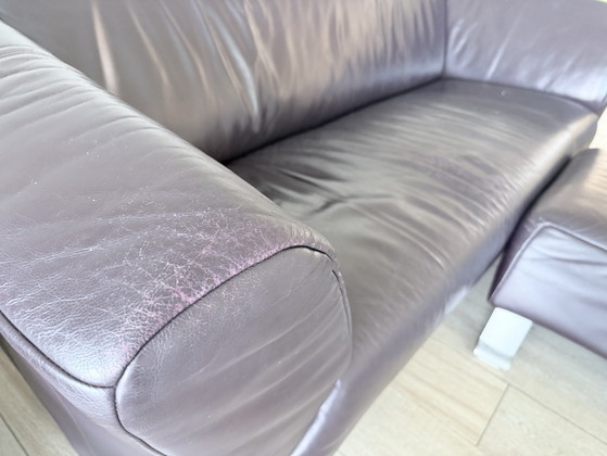 Rolf Benz Sofagarnitur 332 Und 6 Clubsessel 390 In Auberginenfarbenem Leder – Leather, Aluminium (photo 5 of 15)