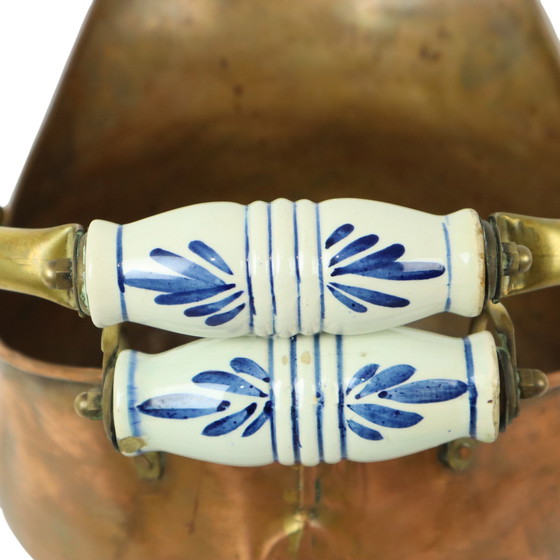 Image 1 of Antique Copper Helmet-Shaped Coal Kit Flower Pot