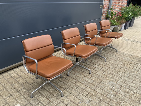 Image 1 of 4x Cognac Leather Vitra Office Chairs EA108 Softpad Swivel