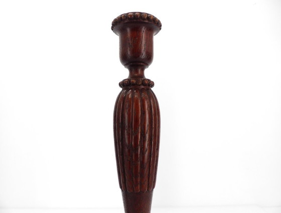 Image 1 of Pair of neoclassical carved and turned wood candlesticks, France, circa 1950